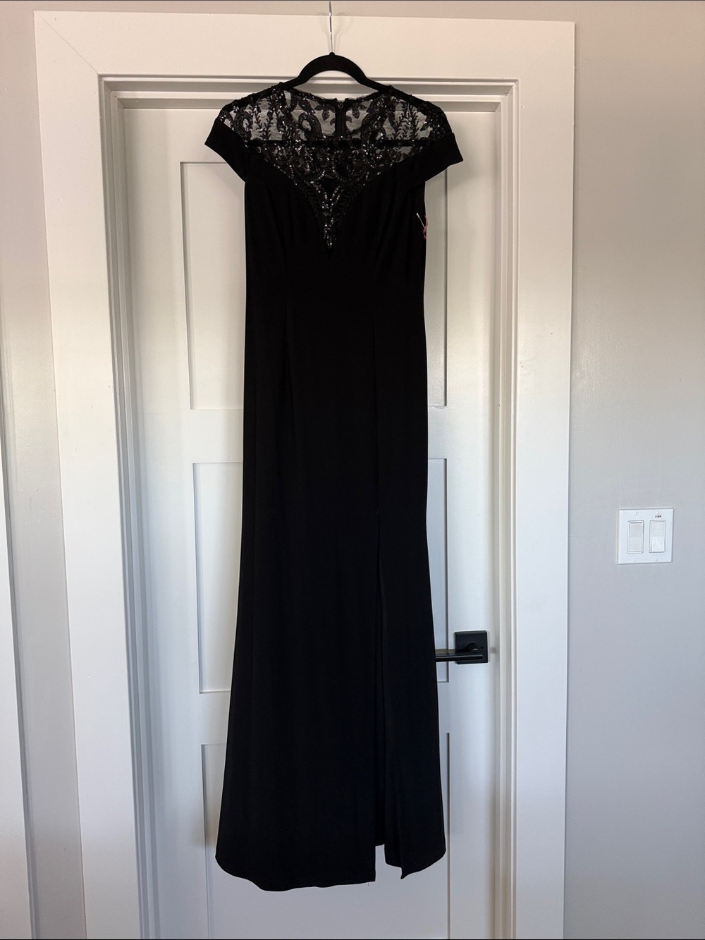 Adrianna Papell Black Beaded Lace Yoke Maxi Dress